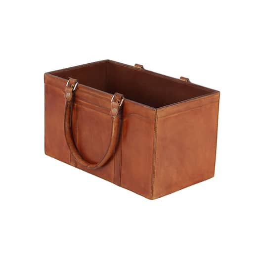 16" Brown Leather Rustic Magazine Holder